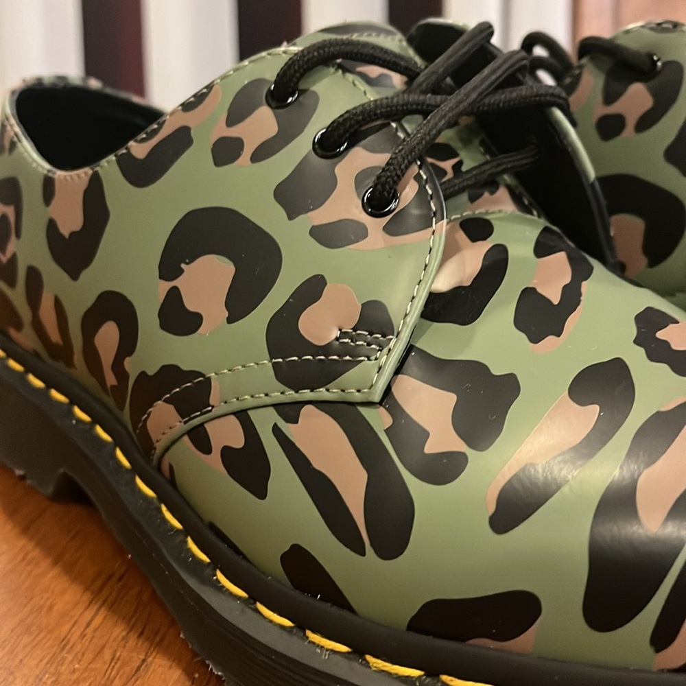 Dr. Martens 1461 Khaki Green Distorted Leopard Smooth Shoes Mens 10 / Women’s 11 - Picture 7 of 12